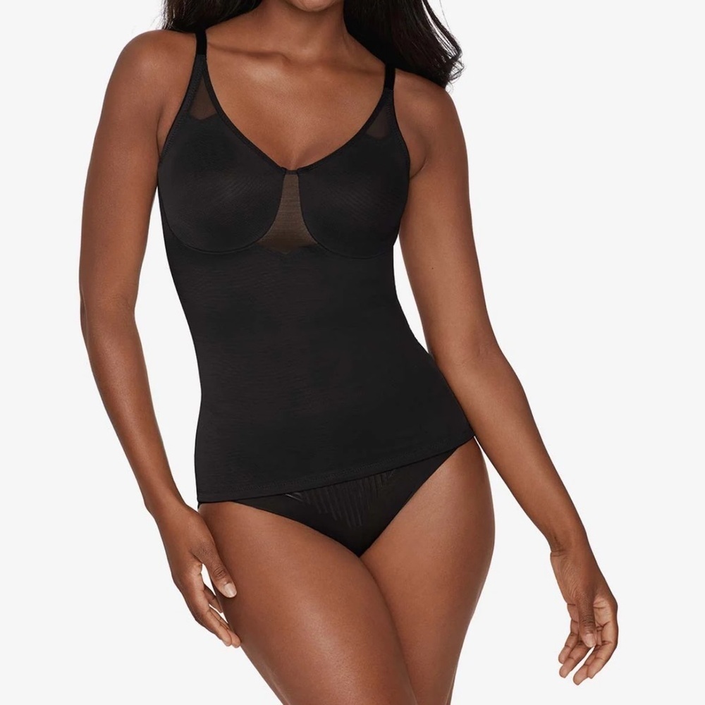 Miraclesuit Black Sexy Sheer Shaping Cami Bodysuit Women’s‎ Sz 36D